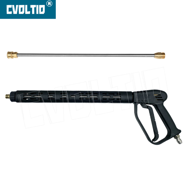 Pistola de lavado a presión de 4000 PSI con lanza de 20 pulgadas, enchufe macho de 3/8 pulgadas y acoplador de conector rápido de 1/4 pulgadas.