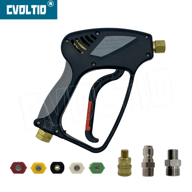 Pistola corta para lavadora de alta presión, 4000 PSI, enchufe macho de 3/8 pulgadas, accesorios M22-14, acoplador de conector rápido de 1/4 pulgadas con 5 puntas de boquilla